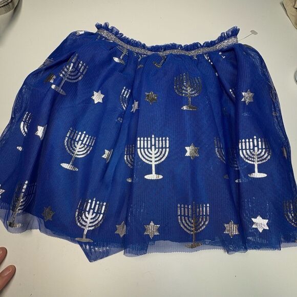 NWOT Cat & Jack Girls Tutu Skirt XS Royal Blue Silver Hanukkah Menorah Sparkle - Picture 2 of 4